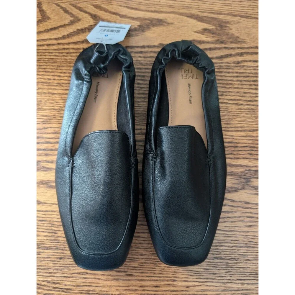 Time And Tru Womens Scrunch Loafers Black Slip On Casual Memory Foam  Size 6